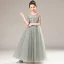 Illusion Grey Birthday See-through Flower Girl Dresses 2021 A-Line / Princess Scoop Neck 1/2 Sleeves Sequins Floor-Length / Long Ruffle