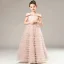 High-end Sage Green Birthday Flower Girl Dresses 2021 A-Line / Princess Off-The-Shoulder Short Sleeve Backless Glitter Tulle Floor-Length / Long Cascading Ruffles