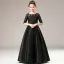 Chic / Beautiful Gold Satin Birthday Flower Girl Dresses 2021 A-Line / Princess See-through Scoop Neck 1/2 Sleeves Appliques Lace Sash Floor-Length / Long Ruffle