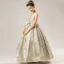 High-end Gold Satin Birthday Flower Girl Dresses 2021 Ball Gown Scoop Neck Sleeveless Bow Sage Green Embroidered Floor-Length / Long Ruffle