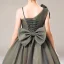 Fashion Grey Birthday Flower Girl Dresses 2021 Ball Gown One-Shoulder Spaghetti Straps Sleeveless Backless Bow Glitter Tulle Floor-Length / Long Ruffle