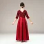 Fashion Burgundy Satin Birthday Flower Girl Dresses 2021 A-Line / Princess V-Neck 1/2 Sleeves Backless Sequins Bow Sash Floor-Length / Long