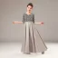 Fashion Burgundy Satin Birthday Flower Girl Dresses 2021 A-Line / Princess V-Neck 1/2 Sleeves Backless Sequins Bow Sash Floor-Length / Long
