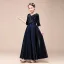 Fashion Burgundy Satin Birthday Flower Girl Dresses 2021 A-Line / Princess V-Neck 1/2 Sleeves Backless Sequins Bow Sash Floor-Length / Long