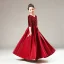 Fashion Burgundy Satin Birthday Flower Girl Dresses 2021 A-Line / Princess V-Neck 1/2 Sleeves Backless Sequins Bow Sash Floor-Length / Long