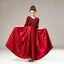 Fashion Burgundy Satin Birthday Flower Girl Dresses 2021 A-Line / Princess V-Neck 1/2 Sleeves Backless Sequins Bow Sash Floor-Length / Long