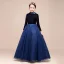 Starry Sky Navy Blue Velour Winter Birthday Flower Girl Dresses 2021 Ball Gown High Neck Long Sleeve Glitter Tulle Floor-Length / Long Ruffle