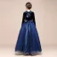 Starry Sky Navy Blue Velour Winter Birthday Flower Girl Dresses 2021 Ball Gown High Neck Long Sleeve Glitter Tulle Floor-Length / Long Ruffle