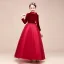 Starry Sky Navy Blue Velour Winter Birthday Flower Girl Dresses 2021 Ball Gown High Neck Long Sleeve Glitter Tulle Floor-Length / Long Ruffle