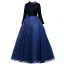 Starry Sky Navy Blue Velour Winter Birthday Flower Girl Dresses 2021 Ball Gown High Neck Long Sleeve Glitter Tulle Floor-Length / Long Ruffle