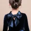 Starry Sky Navy Blue Velour Winter Birthday Flower Girl Dresses 2021 Ball Gown High Neck Long Sleeve Glitter Tulle Floor-Length / Long Ruffle