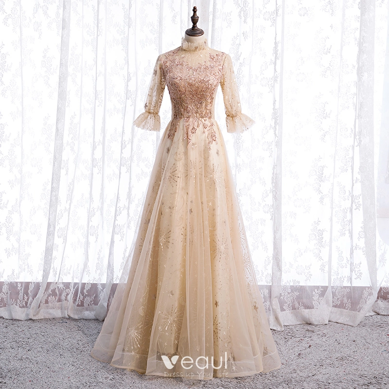 High Neck Champagne Gold Sequin Prom Dresses, Popular Prom Dresses, 2021 Prom Dresses High Neck Champagne Gold Sequin Prom Dresses, Popular Prom Dresses, 2021 Prom Dresses