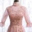 Vintage / Retro Blushing Pink See-through Dancing Prom Dresses 2021 A-Line / Princess High Neck 1/2 Sleeves Appliques Lace Beading Sequins Floor-Length / Long Ruffle Formal Dresses