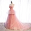 Schlicht Rosa Korsett Ballkleider 2021 Ballkleid Spaghettiträger Ärmellos Sweep / Pinsel Zug Rüschen Rückenfreies Festliche Kleider