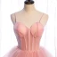 Schlicht Rosa Korsett Ballkleider 2021 Ballkleid Spaghettiträger Ärmellos Sweep / Pinsel Zug Rüschen Rückenfreies Festliche Kleider