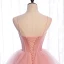 Schlicht Rosa Korsett Ballkleider 2021 Ballkleid Spaghettiträger Ärmellos Sweep / Pinsel Zug Rüschen Rückenfreies Festliche Kleider