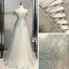 Elegante Salbeigrün Ballkleider 2021 A Linie Off Shoulder Kurze Ärmel Perlenstickerei Pailletten Sweep / Pinsel Zug Rüschen Rückenfreies Festliche Kleider