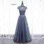 Vintage / Retro Navy Blue Dancing Prom Dresses 2021 A-Line / Princess See-through High Neck Short Sleeve Beading Glitter Tulle Floor-Length / Long Ruffle Backless Formal Dresses
