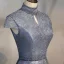 Vintage / Retro Navy Blue Dancing Prom Dresses 2021 A-Line / Princess See-through High Neck Short Sleeve Beading Glitter Tulle Floor-Length / Long Ruffle Backless Formal Dresses