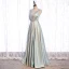 Fashion Silver Dancing Prom Dresses 2021 A-Line / Princess See-through Deep V-Neck Sleeveless Rhinestone Glitter Polyester Sash Floor-Length / Long Ruffle Backless Formal Dresses