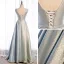 Fashion Silver Dancing Prom Dresses 2021 A-Line / Princess See-through Deep V-Neck Sleeveless Rhinestone Glitter Polyester Sash Floor-Length / Long Ruffle Backless Formal Dresses
