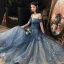 Bling Bling Meeresblau Tanzen Ballkleider 2021 A Linie Off Shoulder Kurze Ärmel Perlenstickerei Pailletten Lange Rüschen Rückenfreies Festliche Kleider