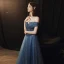 Bling Bling Meeresblau Tanzen Ballkleider 2021 A Linie Off Shoulder Kurze Ärmel Perlenstickerei Pailletten Lange Rüschen Rückenfreies Festliche Kleider
