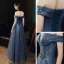Bling Bling Meeresblau Tanzen Ballkleider 2021 A Linie Off Shoulder Kurze Ärmel Perlenstickerei Pailletten Lange Rüschen Rückenfreies Festliche Kleider