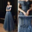 Bling Bling Meeresblau Tanzen Ballkleider 2021 A Linie Off Shoulder Kurze Ärmel Perlenstickerei Pailletten Lange Rüschen Rückenfreies Festliche Kleider