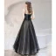 Elegant Black Dancing Prom Dresses 2021 A-Line / Princess Spaghetti Straps Sleeveless Glitter Tulle Floor-Length / Long Ruffle Backless Formal Dresses