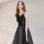 Elegant Black Dancing Prom Dresses 2021 A-Line / Princess Spaghetti Straps Sleeveless Glitter Tulle Floor-Length / Long Ruffle Backless Formal Dresses