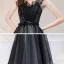 Elegant Black Dancing Prom Dresses 2021 A-Line / Princess Spaghetti Straps Sleeveless Glitter Tulle Floor-Length / Long Ruffle Backless Formal Dresses