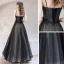 Elegant Black Dancing Prom Dresses 2021 A-Line / Princess Spaghetti Straps Sleeveless Glitter Tulle Floor-Length / Long Ruffle Backless Formal Dresses