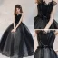 Elegant Black Dancing Prom Dresses 2021 A-Line / Princess Spaghetti Straps Sleeveless Glitter Tulle Floor-Length / Long Ruffle Backless Formal Dresses