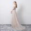 Illusion Grey See-through Prom Dresses 2021 A-Line / Princess V-Neck Sleeveless Beading Sequins Split Front Sweep Train Ruffle Backless Formal Dresses