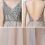 Illusion Grey See-through Prom Dresses 2021 A-Line / Princess V-Neck Sleeveless Beading Sequins Split Front Sweep Train Ruffle Backless Formal Dresses
