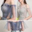 Elegante Meeresblau Ballkleider 2021 A Linie Durchsichtige Off Shoulder Kurze Ärmel Perlenstickerei Pailletten Sweep / Pinsel Zug Rüschen Rückenfreies Festliche Kleider