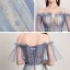 Elegante Meeresblau Ballkleider 2021 A Linie Durchsichtige Off Shoulder Kurze Ärmel Perlenstickerei Pailletten Sweep / Pinsel Zug Rüschen Rückenfreies Festliche Kleider