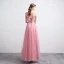Mode Rose Bonbon Robe De Bal 2021 Princesse Transparentes V-Cou Sans Manches Appliques Paillettes Perlage Longue Volants Dos Nu Robe De Ceremonie