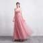 Mode Rose Bonbon Robe De Bal 2021 Princesse Transparentes V-Cou Sans Manches Appliques Paillettes Perlage Longue Volants Dos Nu Robe De Ceremonie