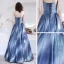 Schick Meeresblau Ballkleider 2021 A Linie Bandeau Ärmellos Glanz Polyester Lange Rüschen Rückenfreies Festliche Kleider