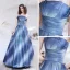 Schick Meeresblau Ballkleider 2021 A Linie Bandeau Ärmellos Glanz Polyester Lange Rüschen Rückenfreies Festliche Kleider