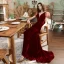 Sexy Bordeaux Velour Robe De Soirée 2021 Trompette / Sirène Transparentes Col v profond Tachetée Gonflée Manches Courtes Train De Balayage Volants Dos Nu Robe De Ceremonie