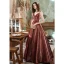 Fashion Brown Dancing Prom Dresses 2021 A-Line / Princess Spaghetti Straps V-Neck Sleeveless Bow Glitter Polyester Floor-Length / Long Ruffle Backless Formal Dresses