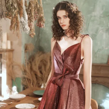 Fashion Brown Dancing Prom Dresses 2021 A Line Princess Spaghetti Straps V Neck Sleeveless Bow Glitter Polyester Floor Length Long Ruffle Backless Formal Dresses