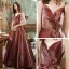 Fashion Brown Dancing Prom Dresses 2021 A-Line / Princess Spaghetti Straps V-Neck Sleeveless Bow Glitter Polyester Floor-Length / Long Ruffle Backless Formal Dresses