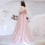 Bling Bling Rosa Ballkleider 2021 A Linie Off Shoulder Geschwollenes Kurze Ärmel Pailletten Sweep / Pinsel Zug Rüschen Rückenfreies Festliche Kleider