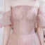 Bling Bling Rosa Ballkleider 2021 A Linie Off Shoulder Geschwollenes Kurze Ärmel Pailletten Sweep / Pinsel Zug Rüschen Rückenfreies Festliche Kleider