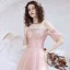 Bling Bling Rosa Ballkleider 2021 A Linie Off Shoulder Geschwollenes Kurze Ärmel Pailletten Sweep / Pinsel Zug Rüschen Rückenfreies Festliche Kleider