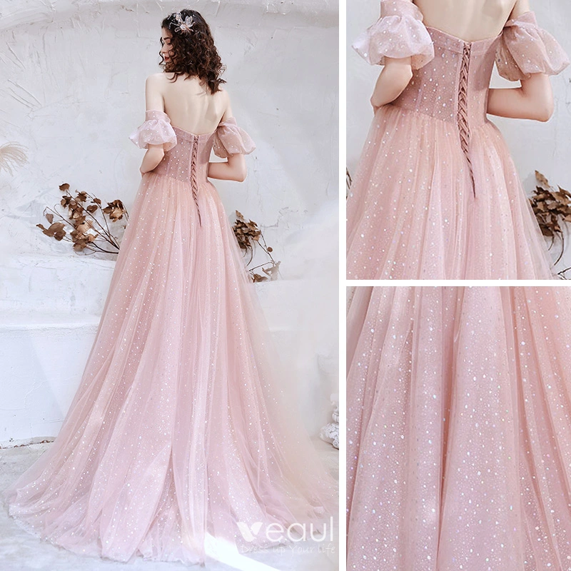 Blush Pink Ball Gown Ruffles Criss-Cross Backless Prom Dresses Evening –  SELINADRESS